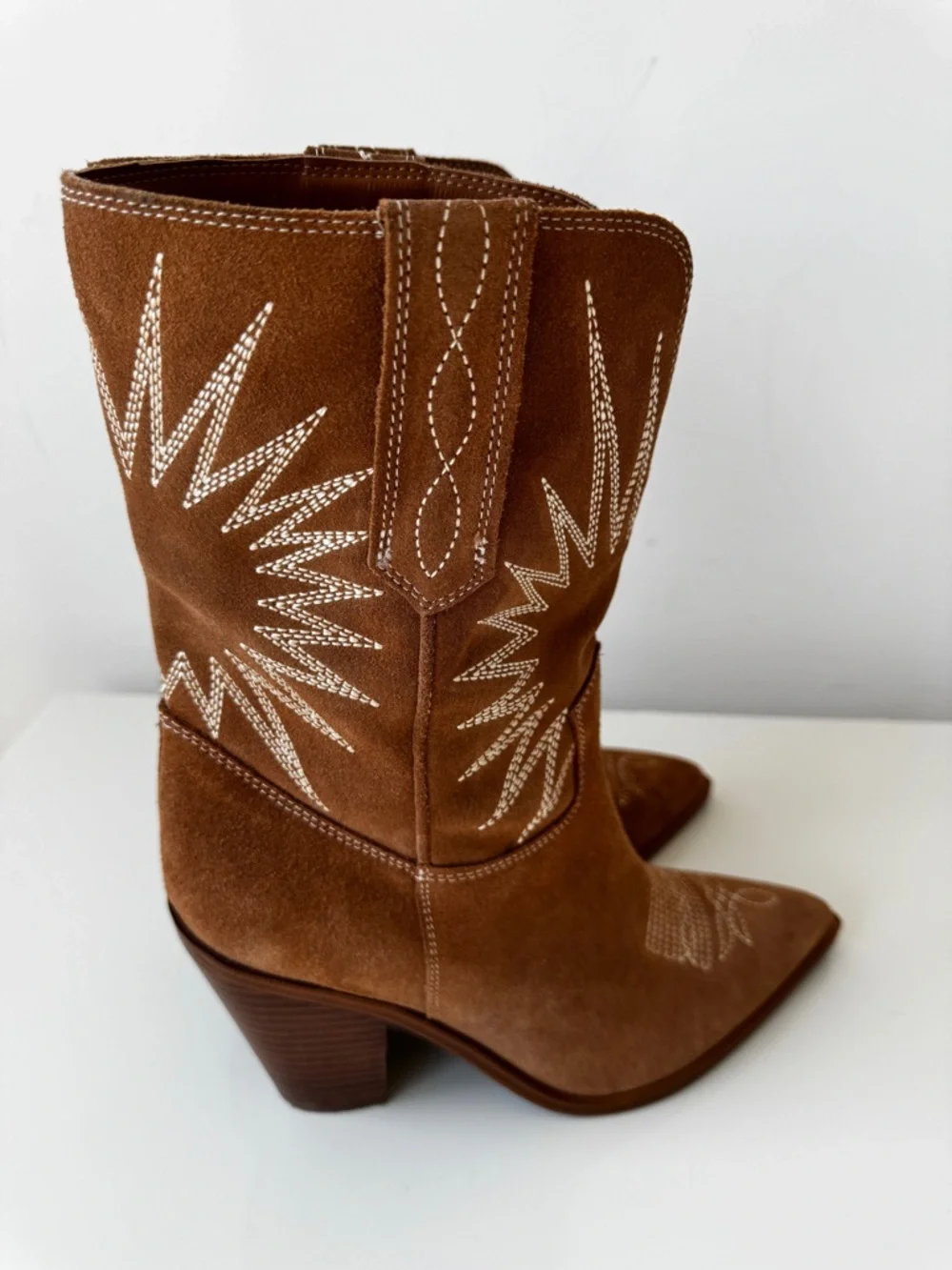 Marc Fisher Rogers Embroidered Suede Western Boot Brown Size 8.5 Women - Picture 5 of 7
